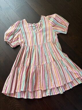 Pastel Rainbow Stripe Tiered Dress